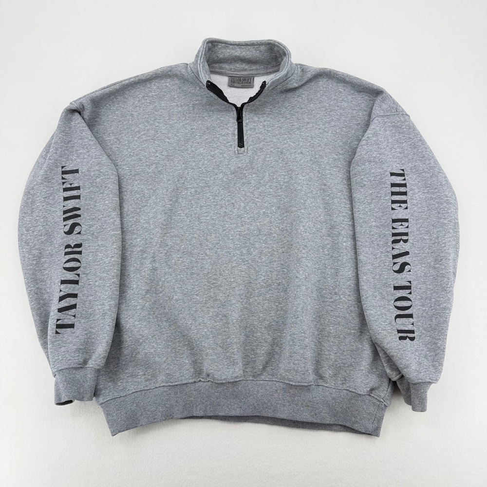 Taylor Swift Eras Tour Quarter Zip Pullover NWOT Unisex XL Grey Graphic - Picture 2 of 14